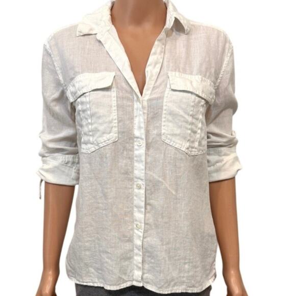 James Perse linen sheer 1 3/4 sleeve button front top TB 2926 - Picture 1 of 11